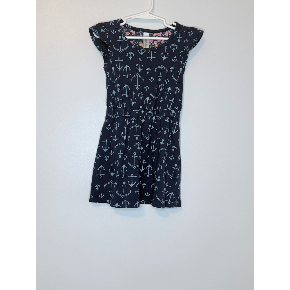 Cherokee Girls Navy Blue Anchor Print‎ Knit Dress XS 4/5 Nautical Cap Sleeve